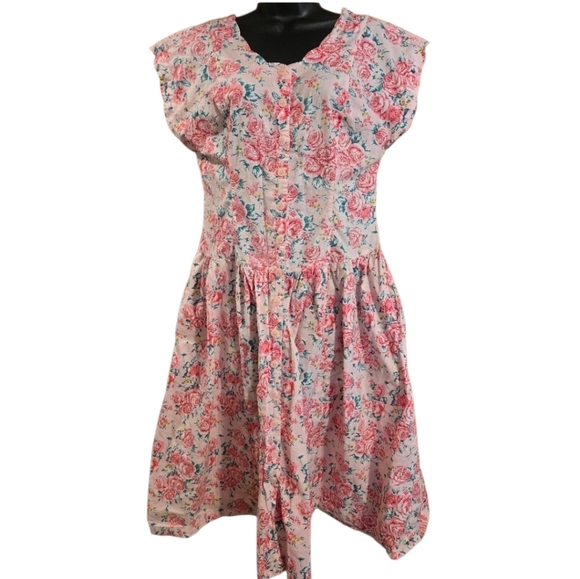Adonna Dresses & Skirts - Vintage Adonna Pink Floral 80s 90s Gramma Midi Dress Shabby Chic Cottage